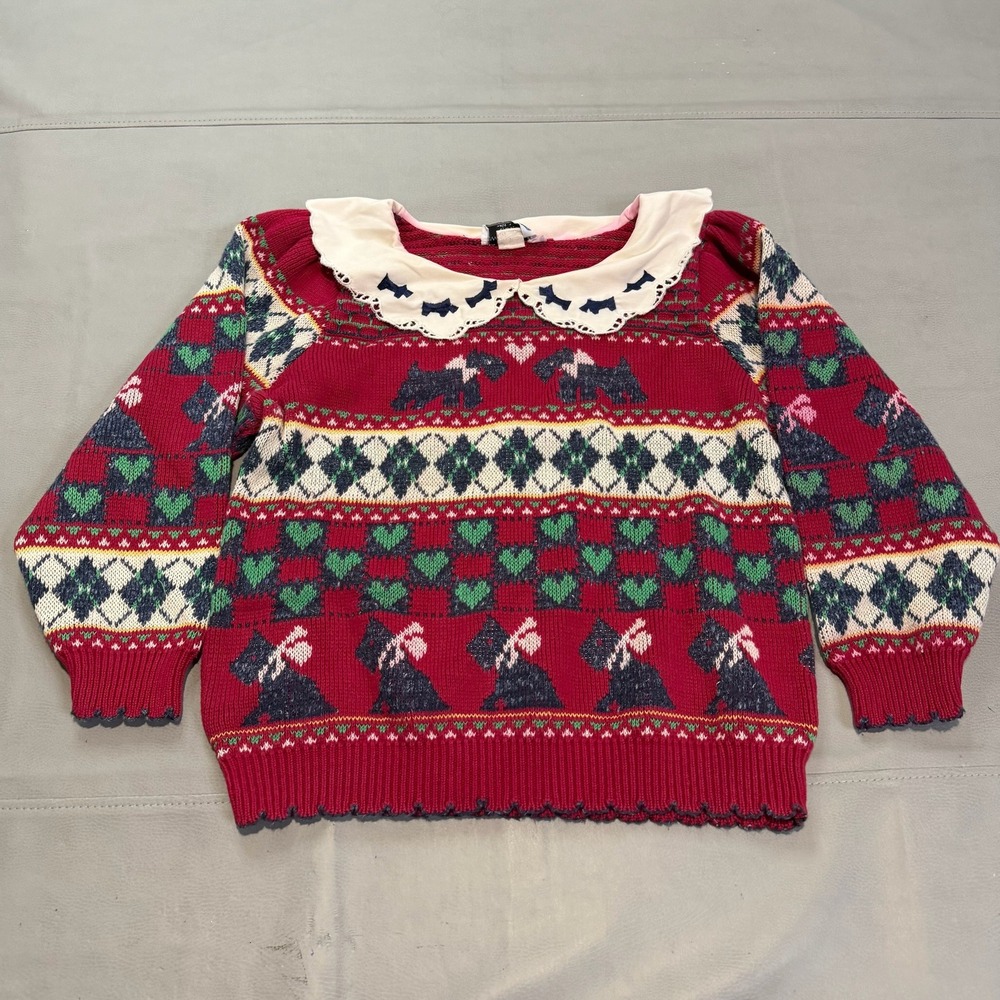 VTG 90s Y2K Sweater Loft Women Collar Grandma Schnauzer‎ Dog Knit Sweater S-5129